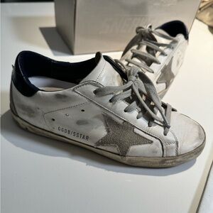 Golden Goose Super Star Classic Shoes with Suede White and Night Blue Size 6/36